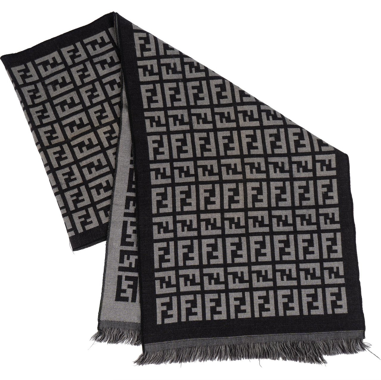 Fendi Fendi Wool Monogram FF Logo Schal Scarf Zwart