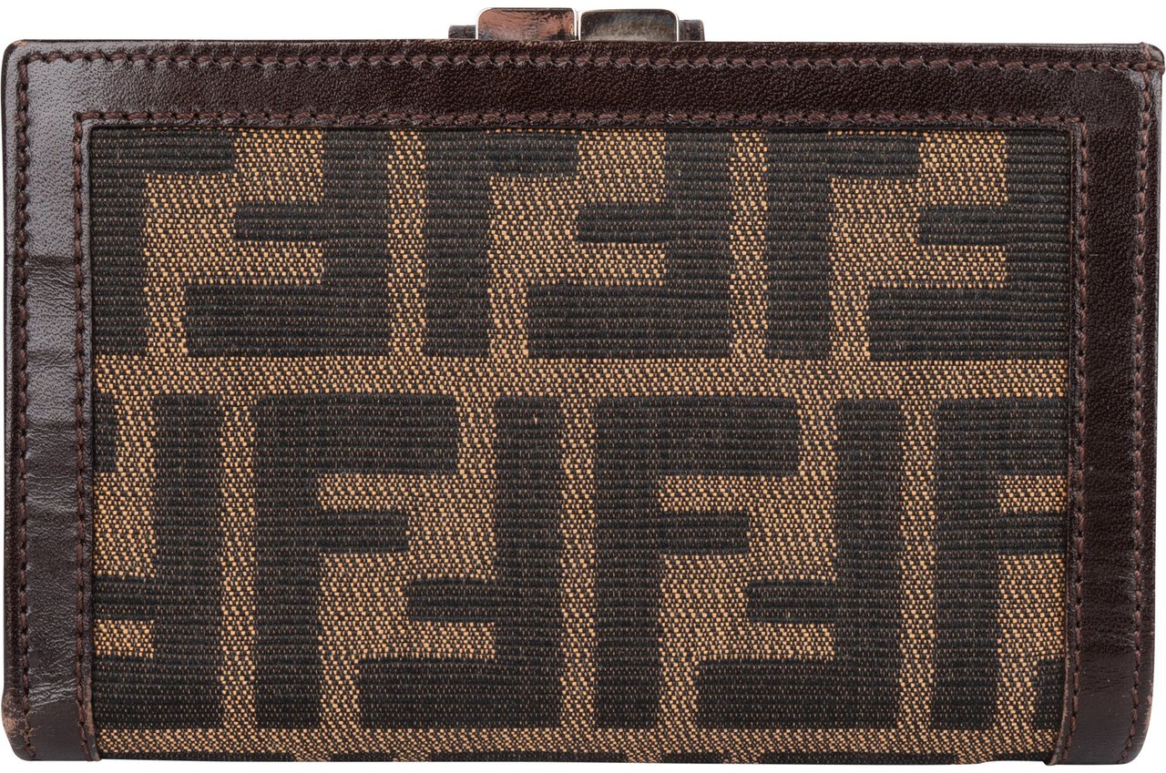 Fendi Fendi FF Monogram Canvas Zucca Kiss Lock Wallet Bruin