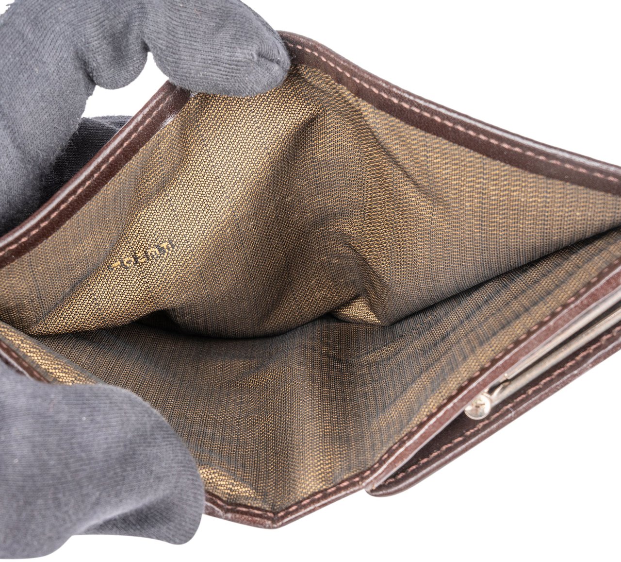Fendi FF Monogram Canvas Zucca Kiss Lock Wallet Bruin