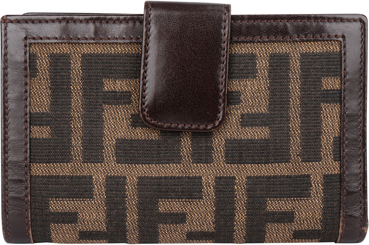Fendi Fendi FF Monogram Canvas Zucca Kiss Lock Wallet Bruin