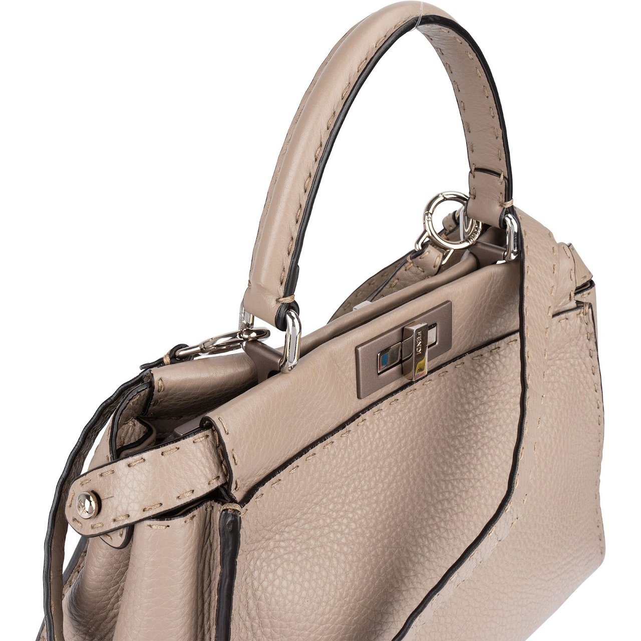 Fendi Fendi Selleria Leather Peekaboo Handbag Beige