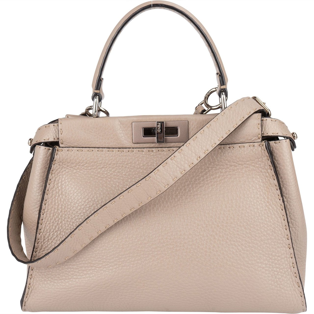 Fendi Fendi Selleria Leather Peekaboo Handbag Beige