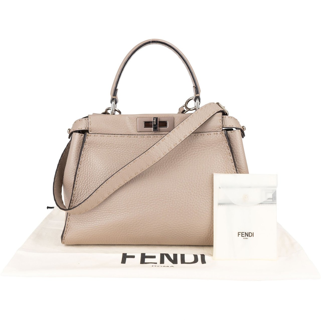Fendi Fendi Selleria Leather Peekaboo Handbag Beige