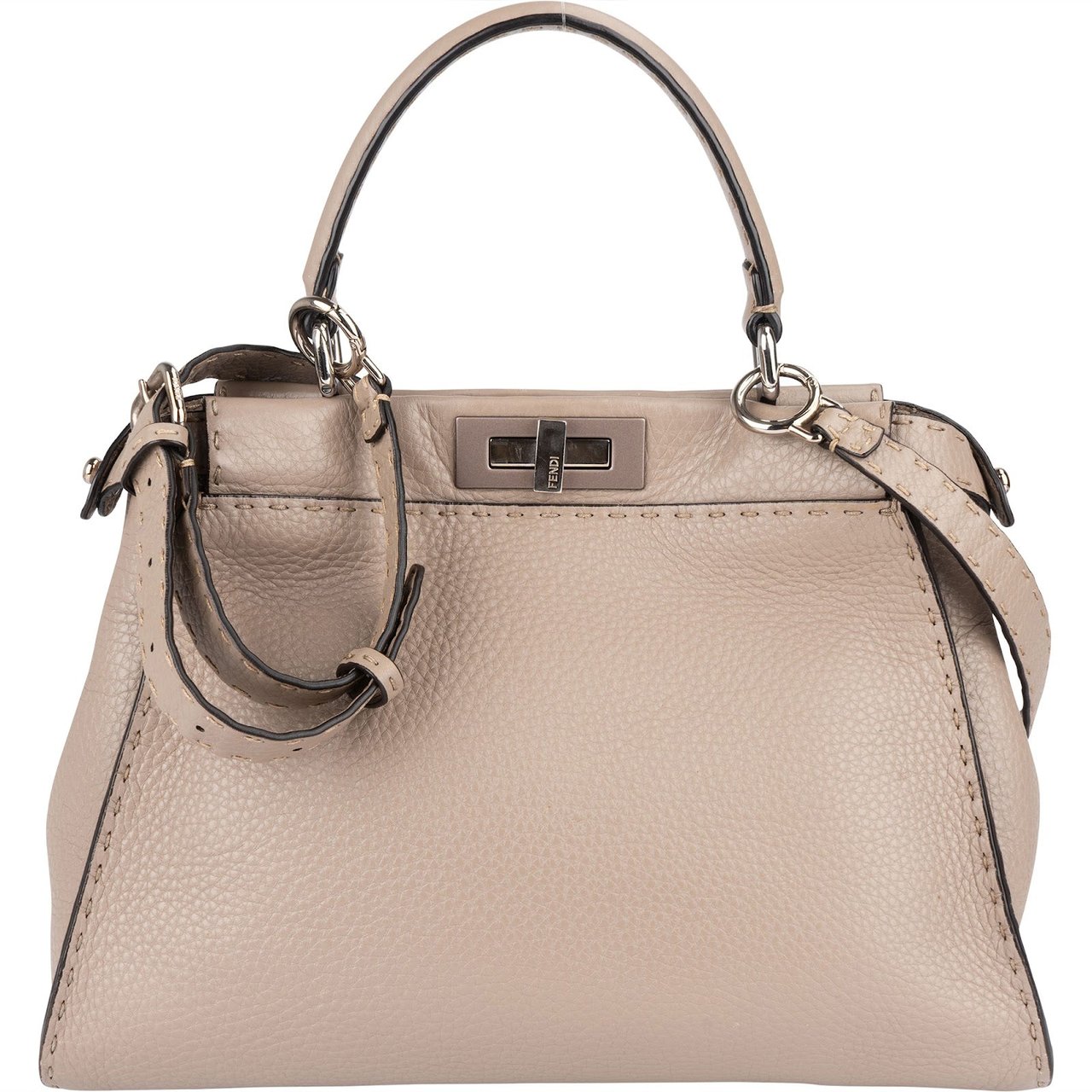 Fendi Fendi Selleria Leather Peekaboo Handbag Beige