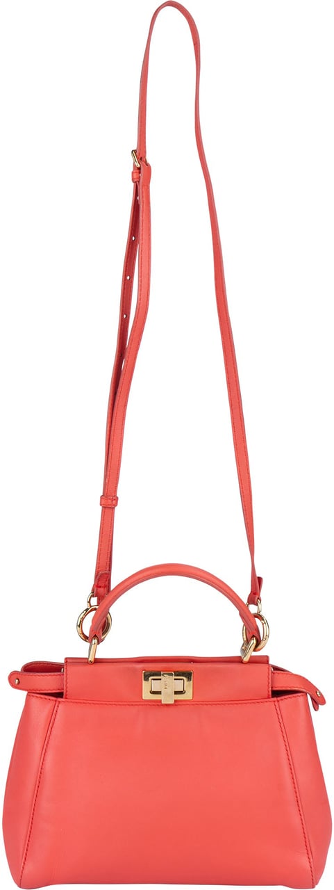 Fendi Fendi Leather Peekaboo Mini Handbag Oranje