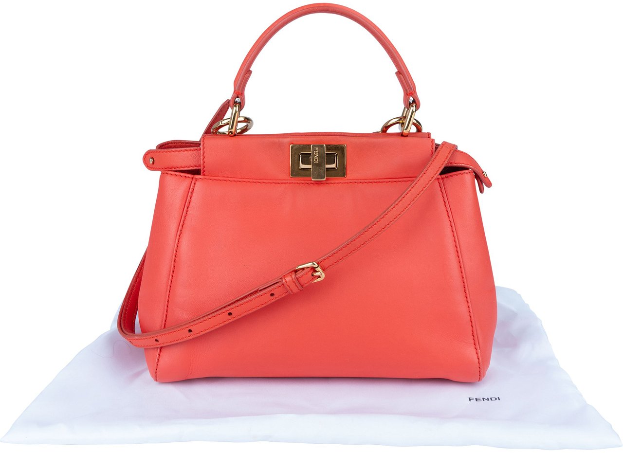 Fendi Fendi Leather Peekaboo Mini Handbag Oranje