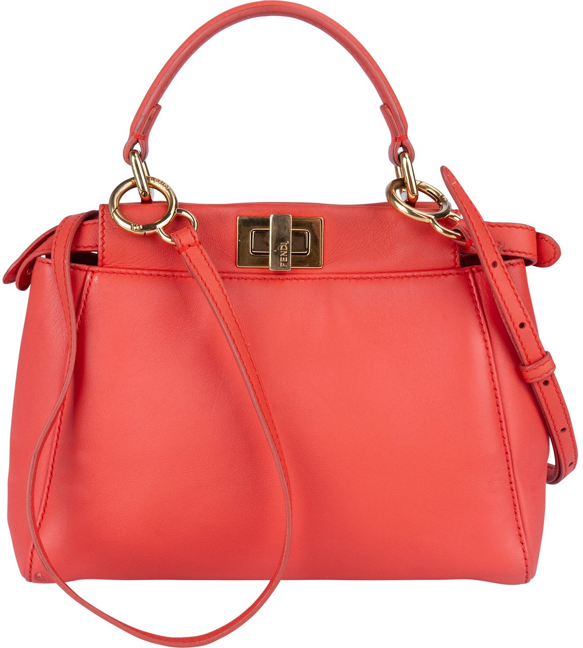 Fendi Fendi Leather Peekaboo Mini Handbag Oranje