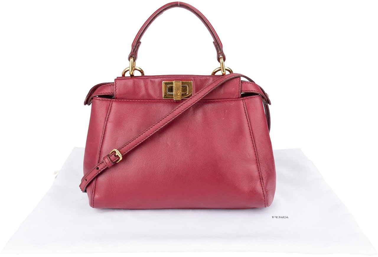 Fendi Fendi Leather Peekaboo Mini Handbag Roze