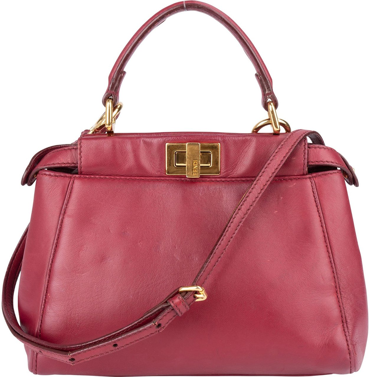 Fendi Fendi Leather Peekaboo Mini Handbag Rood