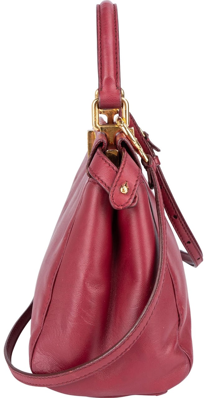 Fendi Fendi Leather Peekaboo Mini Handbag Rood