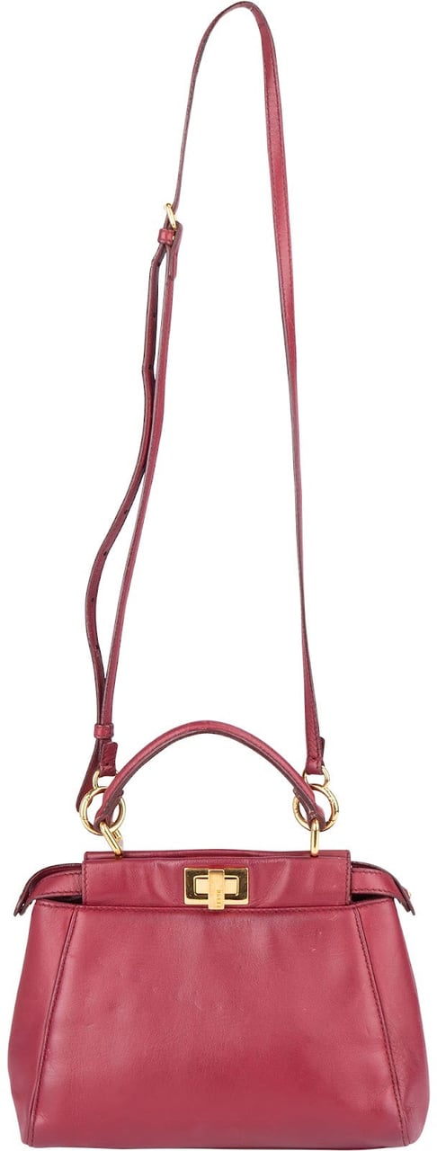 Fendi Fendi Leather Peekaboo Mini Handbag Rood