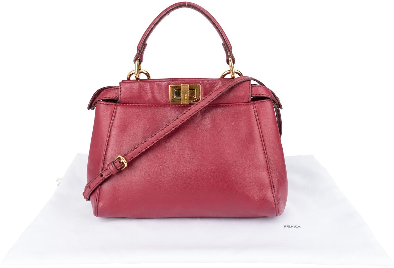Fendi Fendi Leather Peekaboo Mini Handbag Rood
