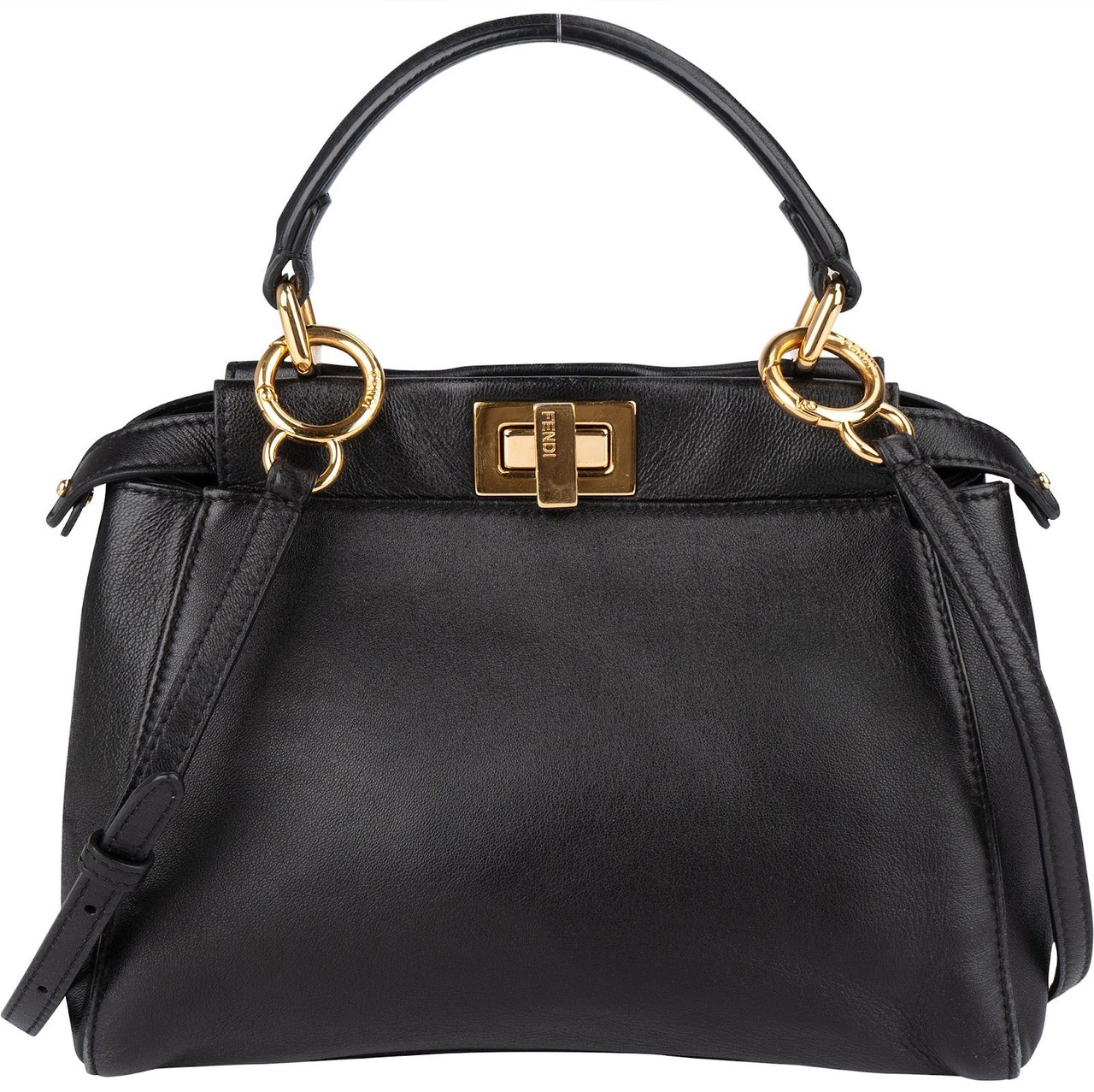 Fendi Black Leather Mini Peekaboo Handbag Zwart