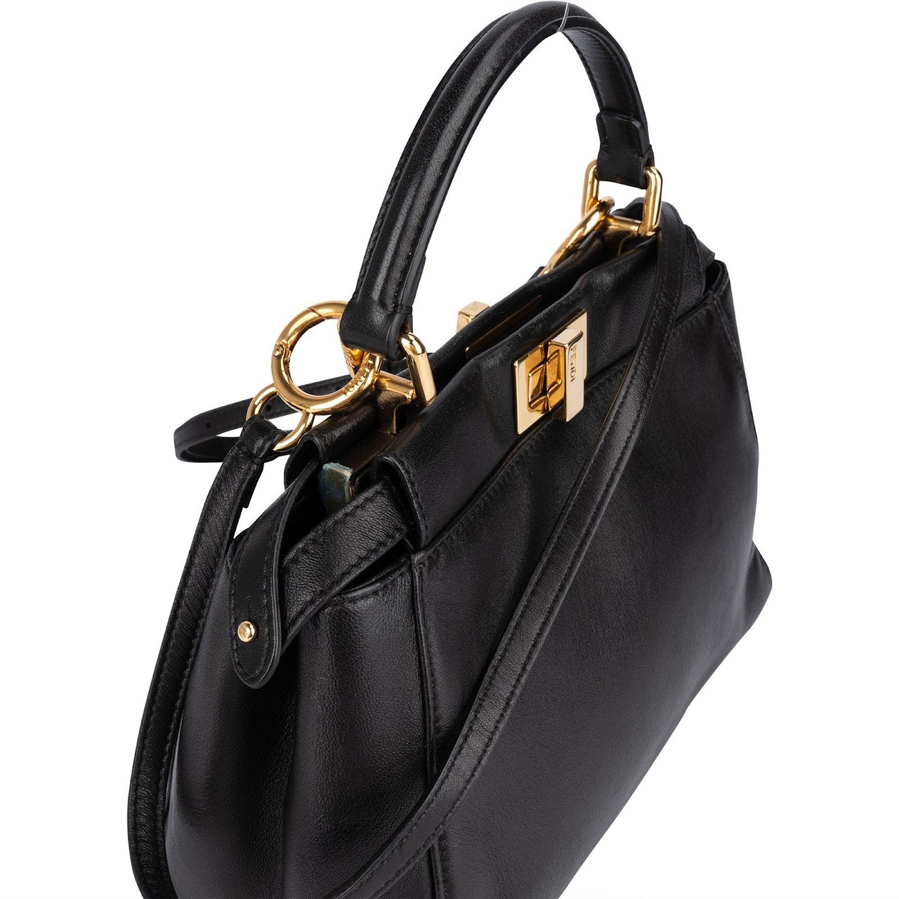 Fendi Fendi Black Leather Mini Peekaboo Handbag Zwart
