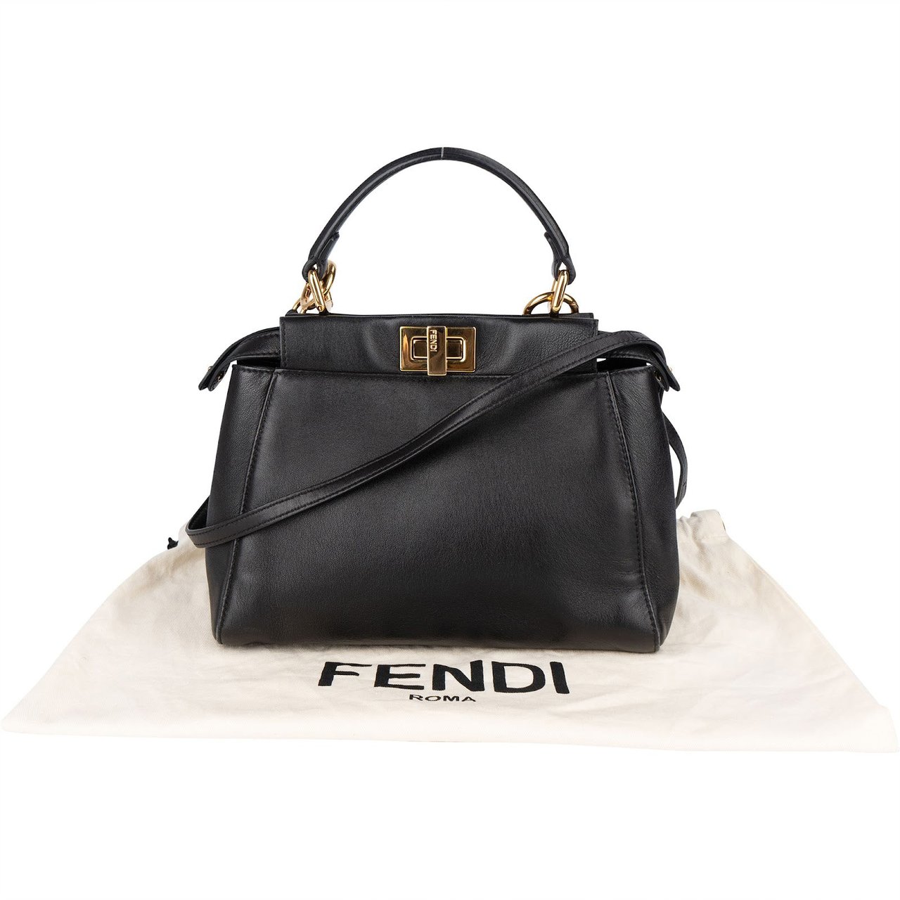 Fendi Black Leather Mini Peekaboo Handbag Zwart