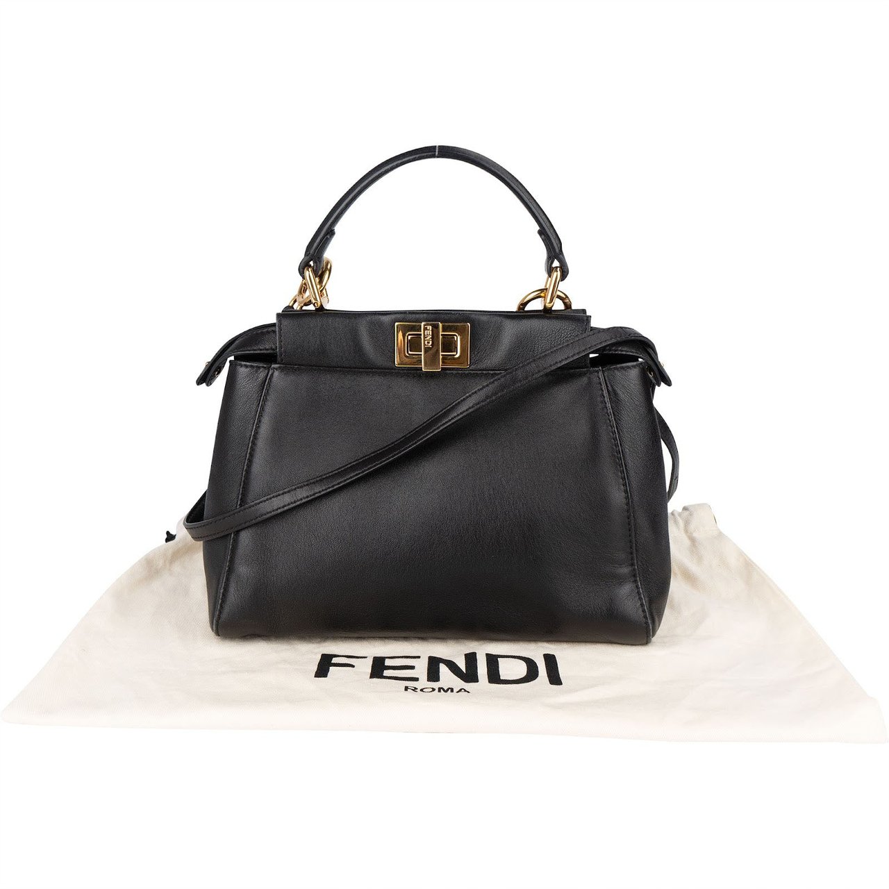 Fendi Fendi Black Leather Mini Peekaboo Handbag Zwart