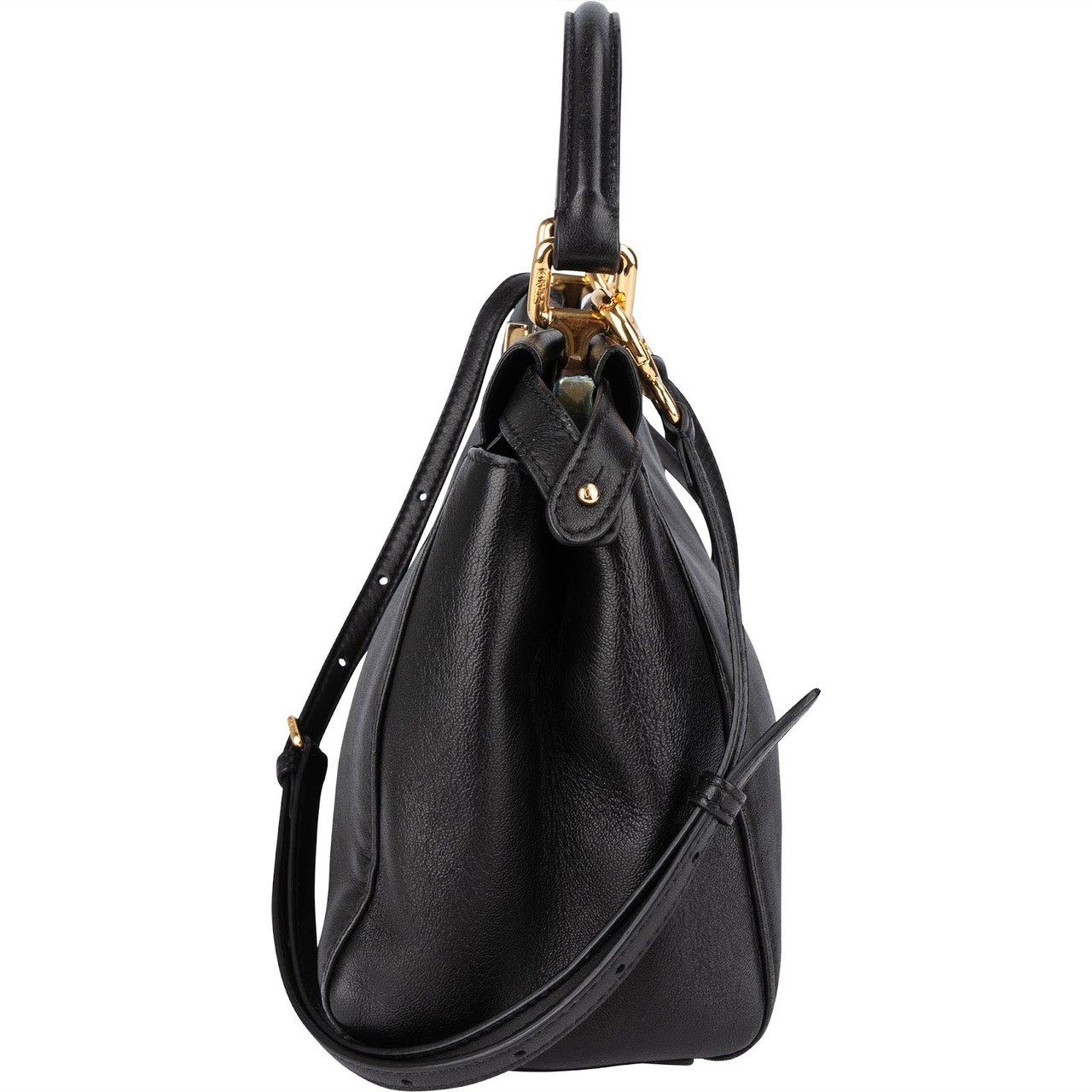 Fendi Fendi Black Leather Mini Peekaboo Handbag Zwart