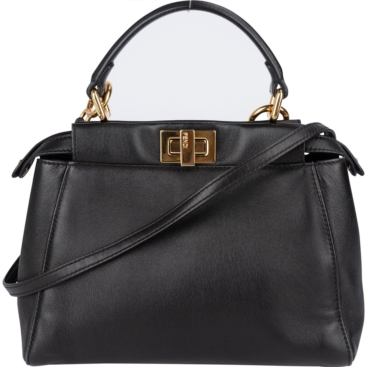 Fendi Fendi Black Leather Mini Peekaboo Handbag Zwart