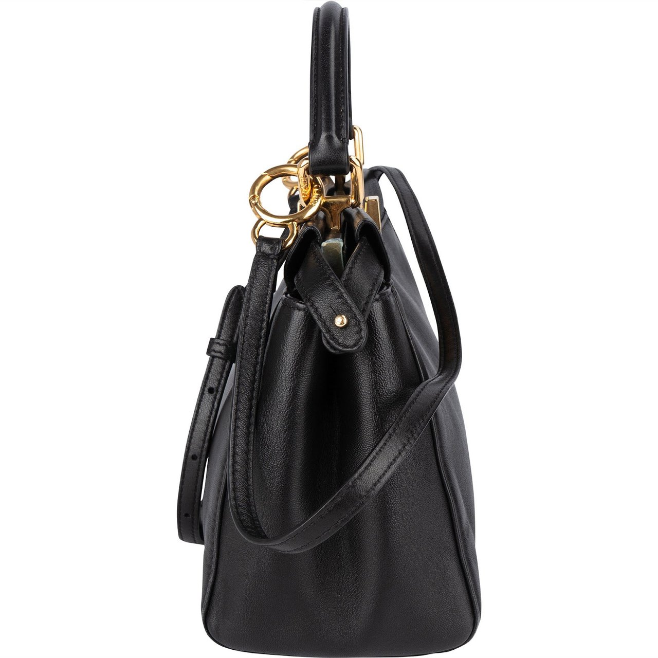 Fendi Black Leather Mini Peekaboo Handbag Zwart
