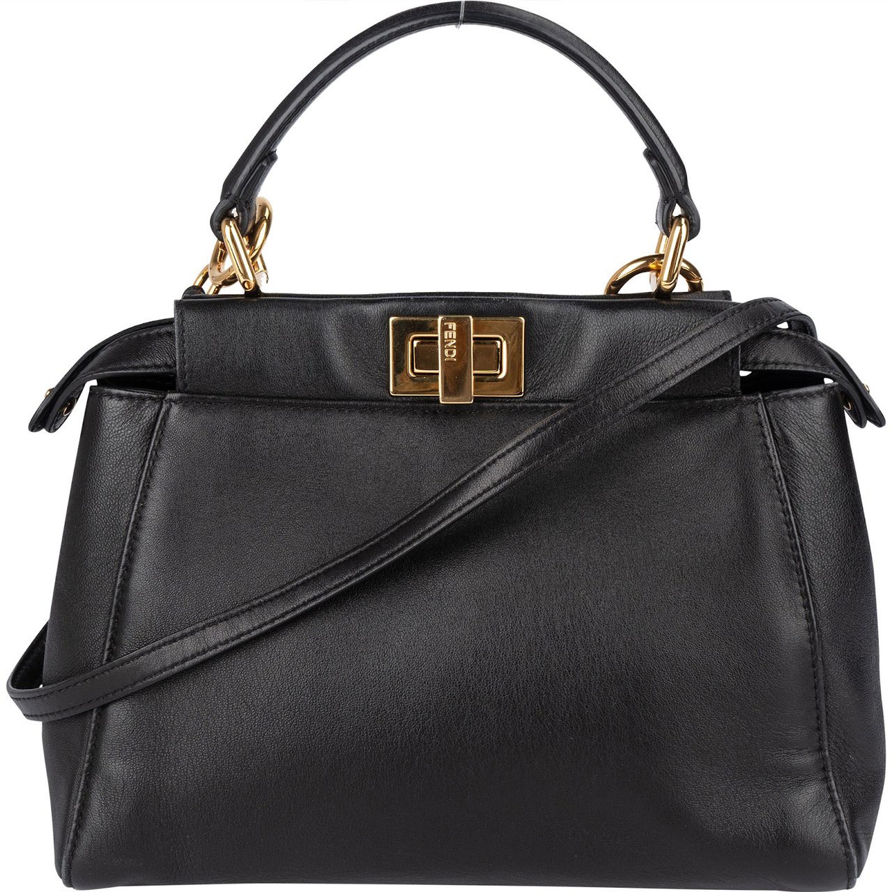 Fendi Black Leather Mini Peekaboo Handbag Zwart
