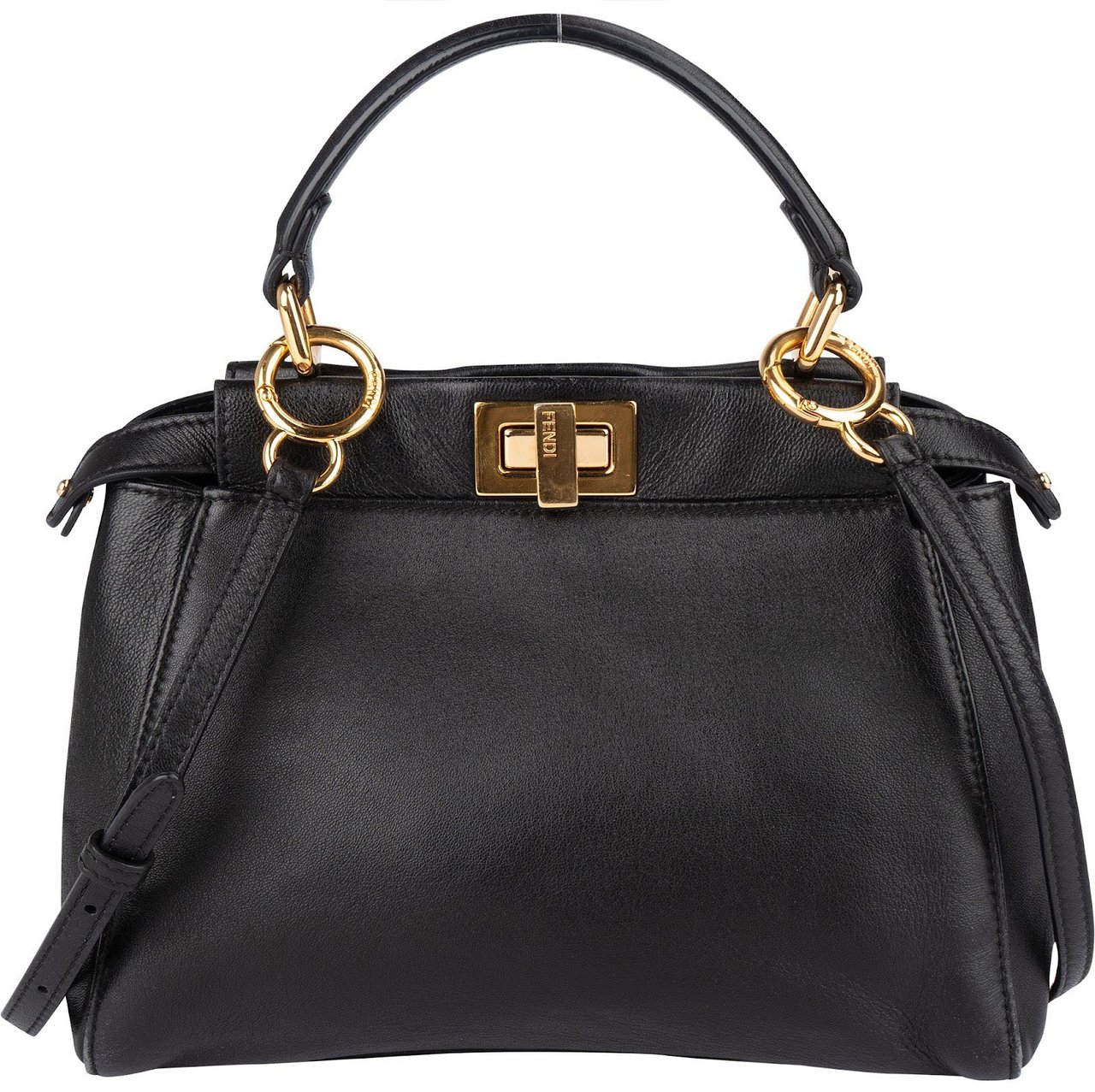 Fendi Fendi Black Leather Mini Peekaboo Handbag Zwart