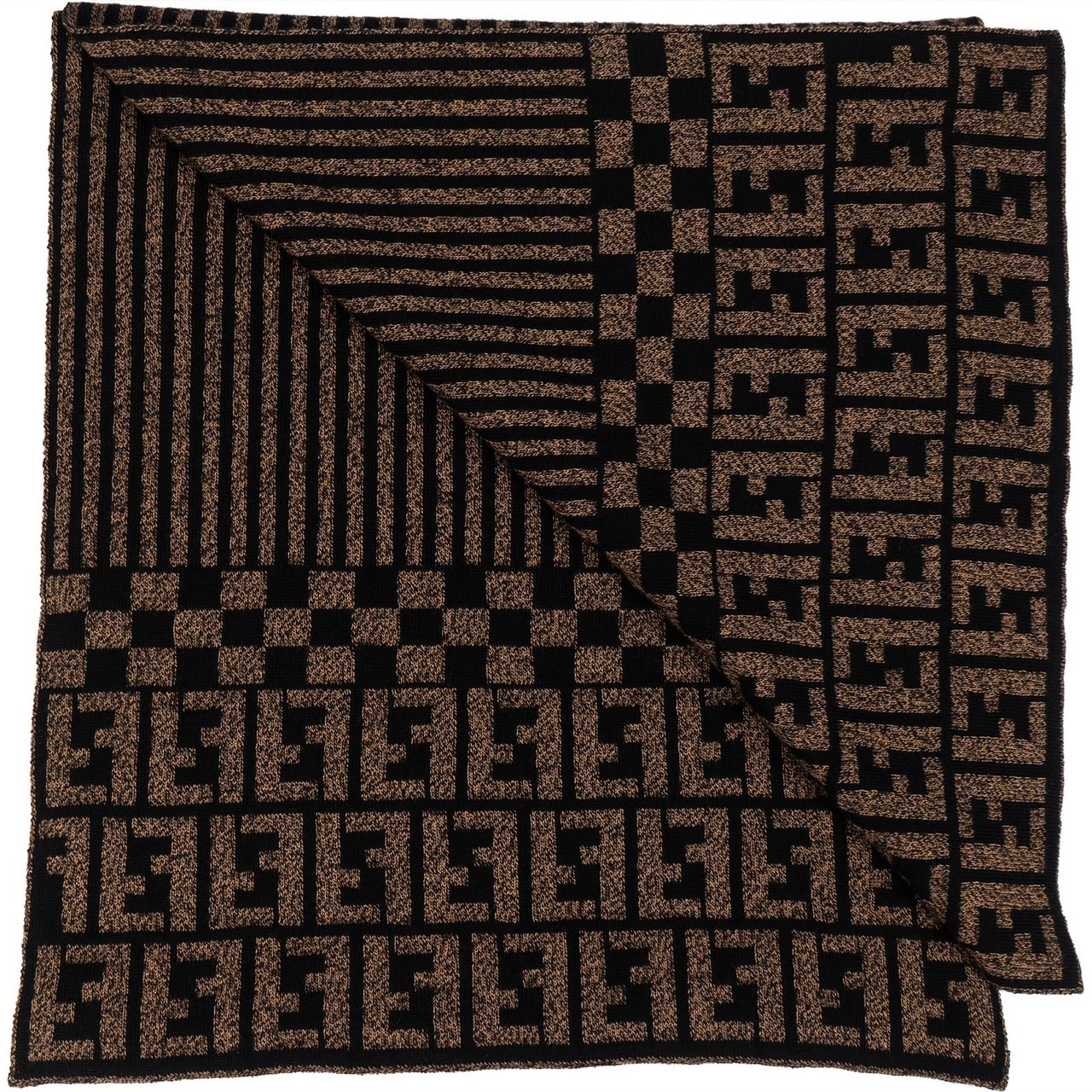 Fendi Fendi Wool Monogram FF Emblem Striped Schal Scarf Bruin