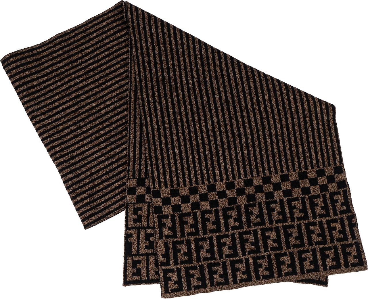 Fendi Fendi Wool Monogram FF Emblem Striped Schal Scarf Bruin