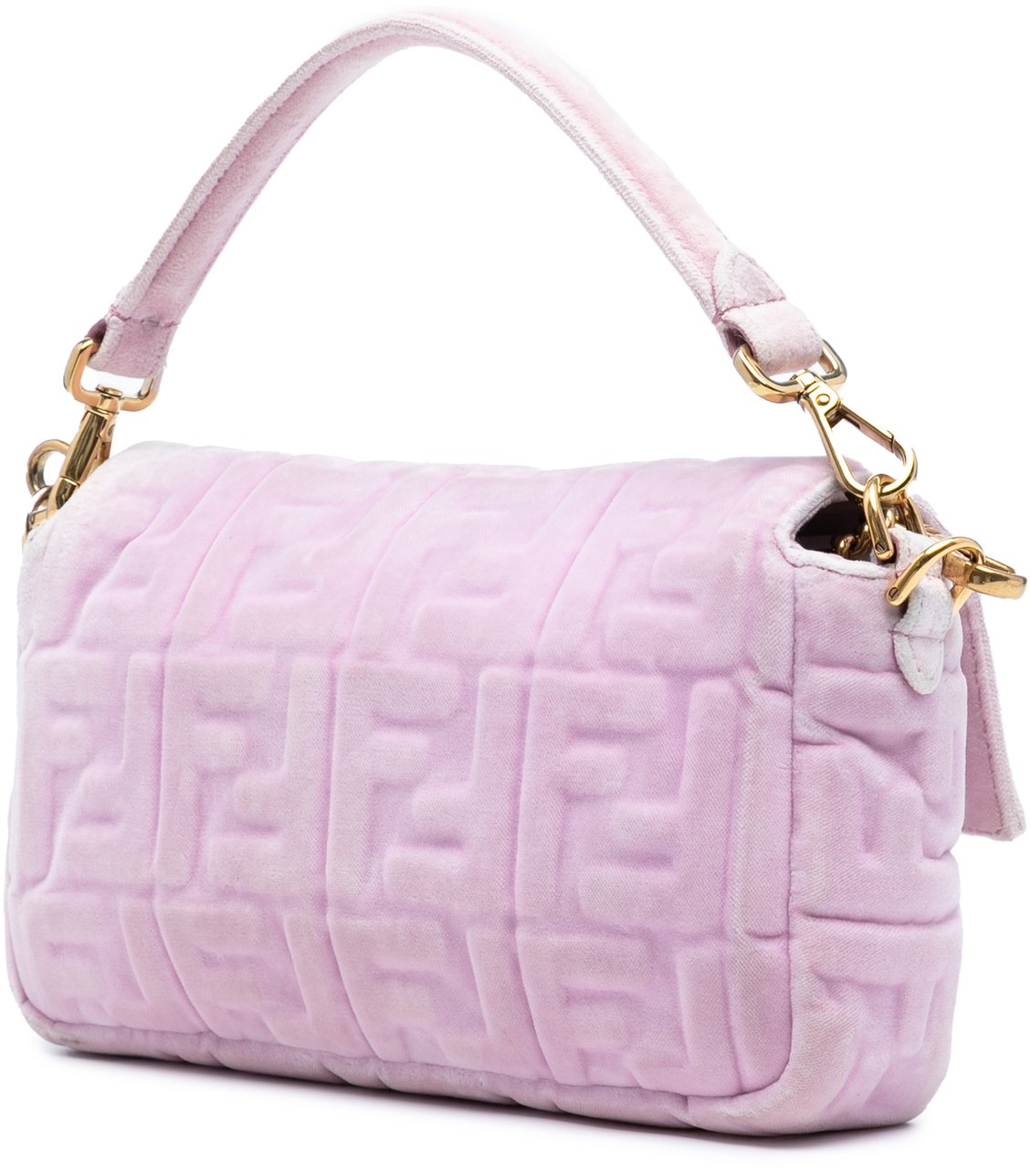 Fendi Zucca Embossed Velvet Baguette Satchel Roze