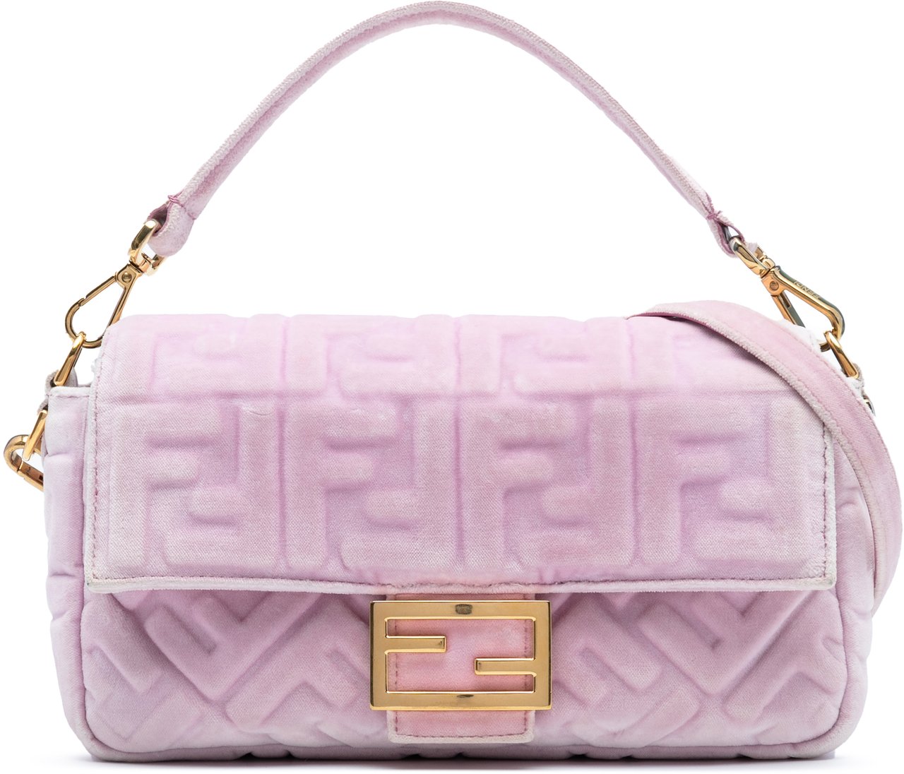 Fendi Zucca Embossed Velvet Baguette Satchel Roze