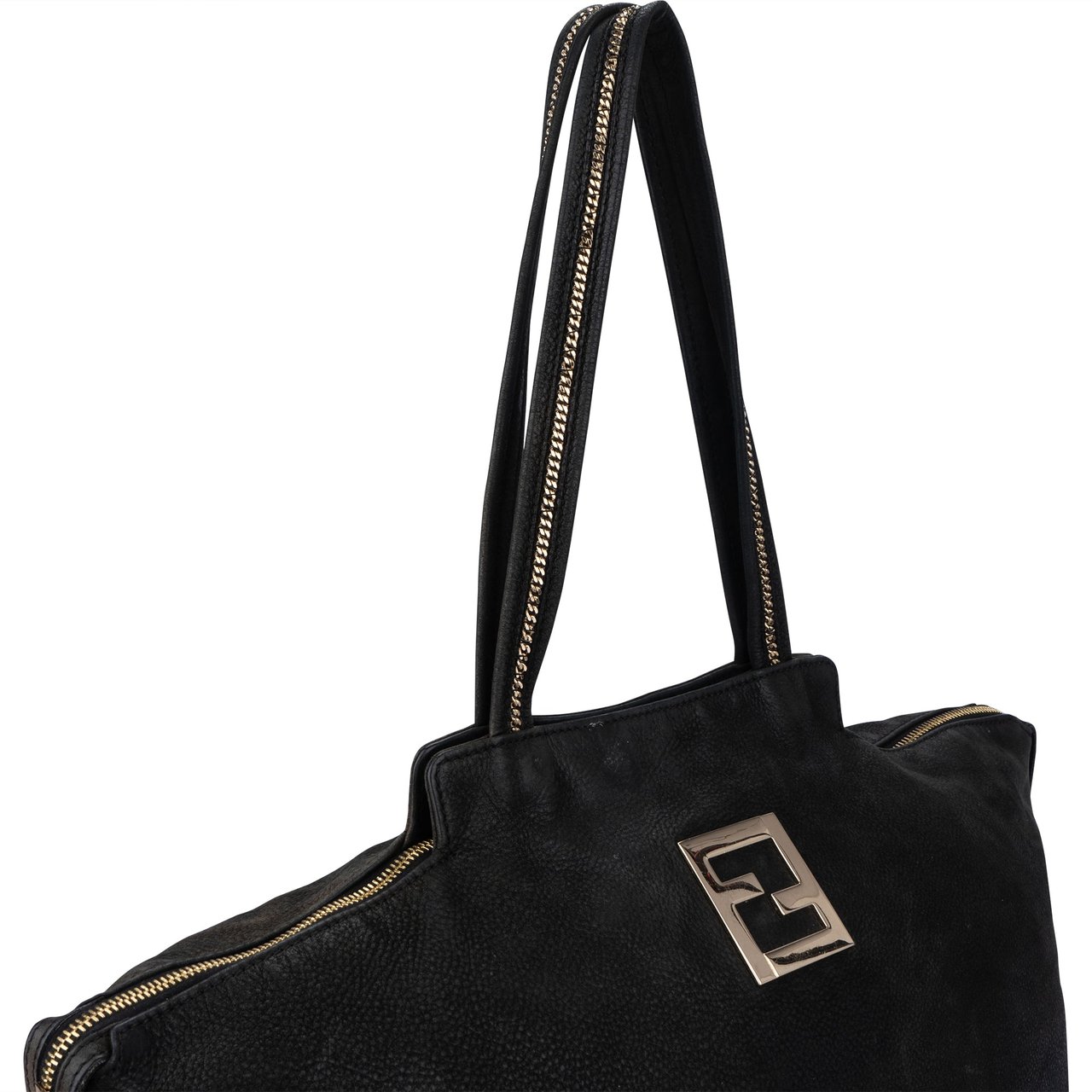Fendi Fendi Black Nubuck Glitter Chain Handbag Divers