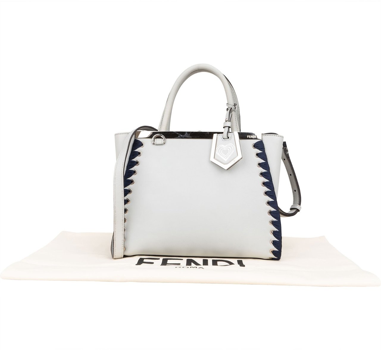 Fendi Light Blue Leather Whipstitch 2Jours Mini Handbag Lichtblauw