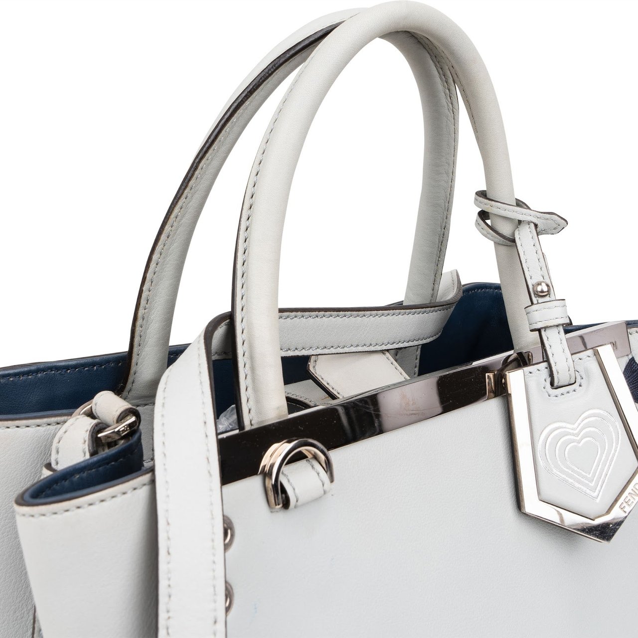 Fendi Light Blue Leather Whipstitch 2Jours Mini Handbag Lichtblauw