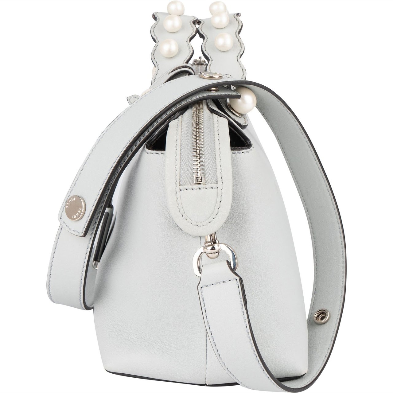 Fendi Leather Pearl Embellished By The Way Boston Handbag Lichtblauw