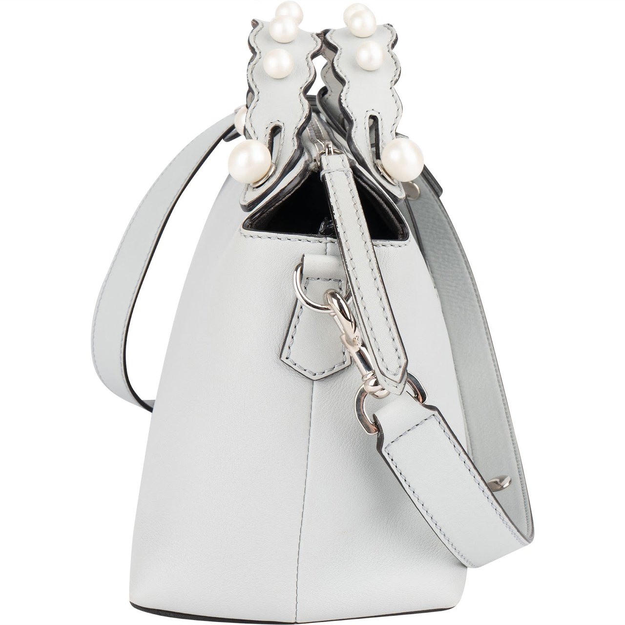 Fendi Leather Pearl Embellished By The Way Boston Handbag Lichtblauw