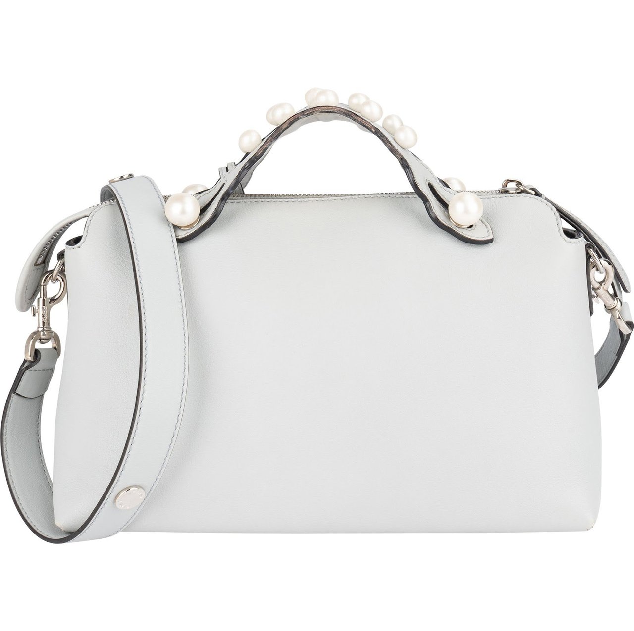 Fendi Leather Pearl Embellished By The Way Boston Handbag Lichtblauw