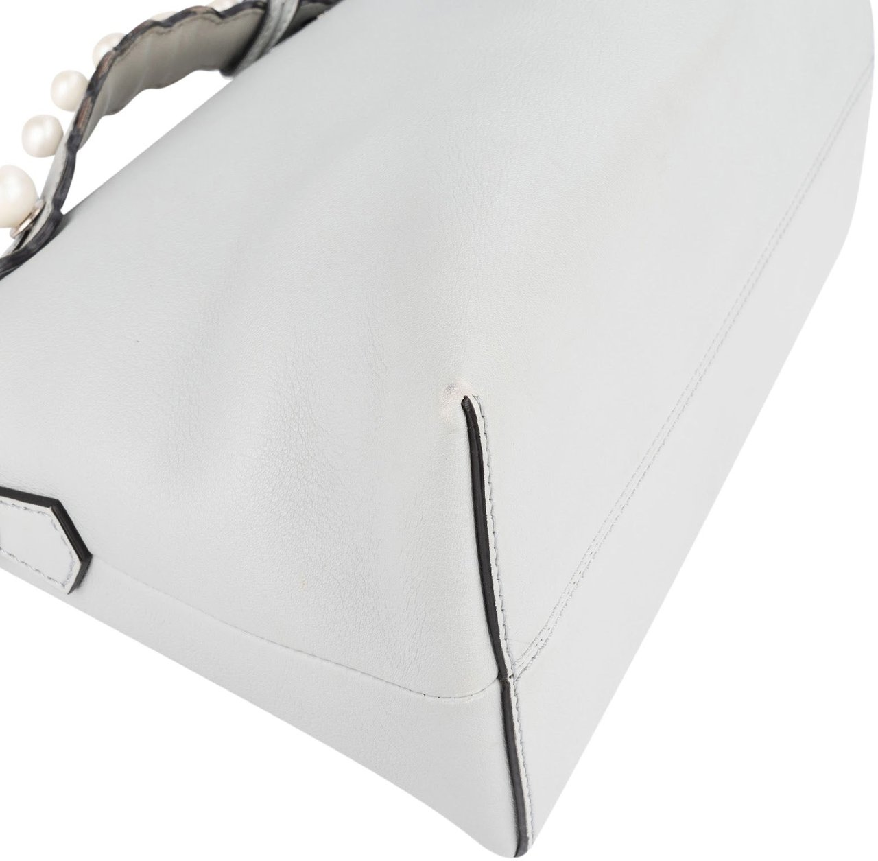 Fendi Fendi Leather Pearl Embellished By The Way Boston Handbag Lichtblauw