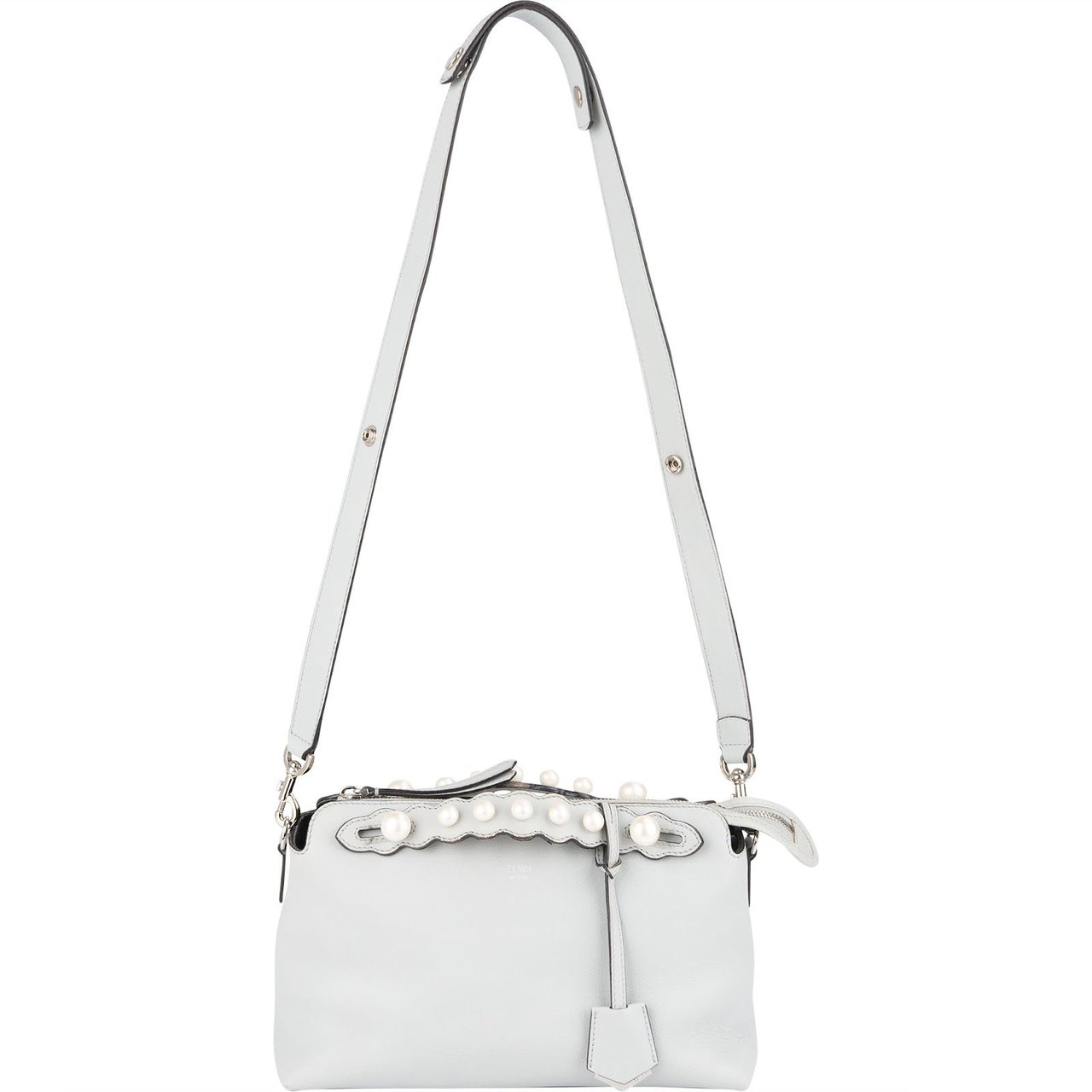 Fendi Leather Pearl Embellished By The Way Boston Handbag Lichtblauw