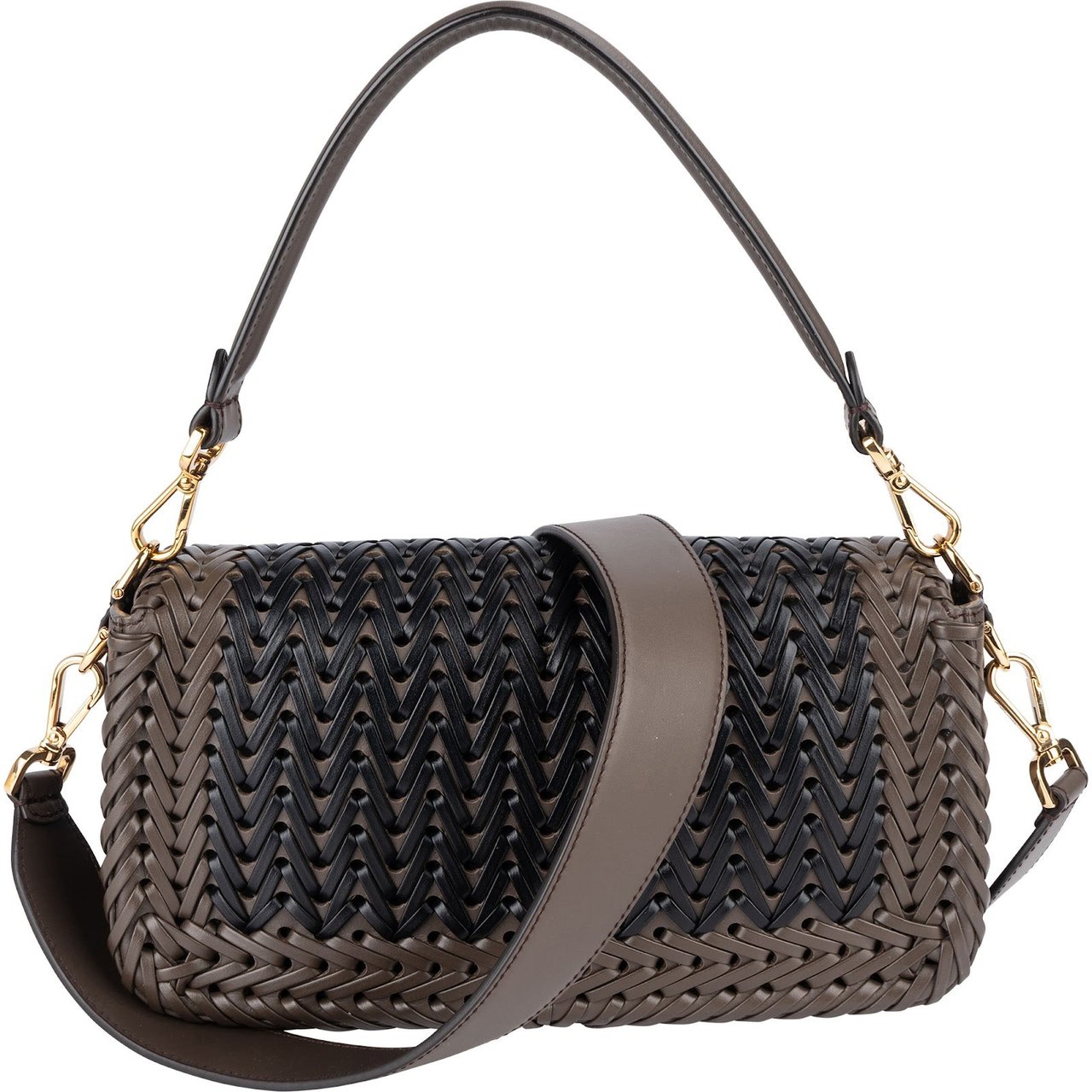 Fendi Fendi Woven Leather Baguette Crossbody Bag Bruin