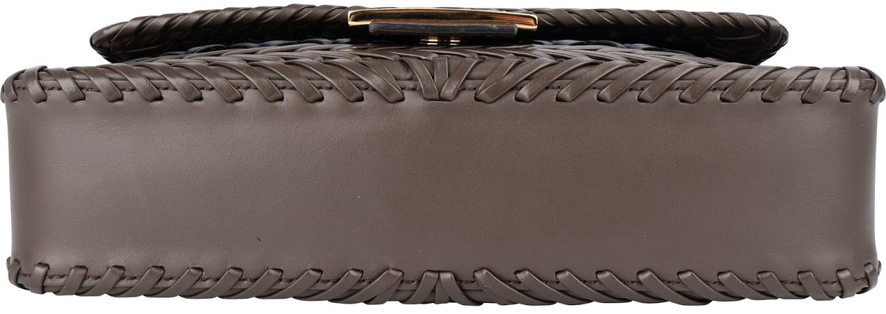 Fendi Fendi Woven Leather Baguette Crossbody Bag Bruin