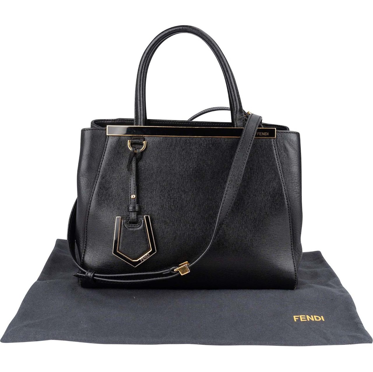 Fendi Fendi Black Leather 2Jours Handbag Zwart