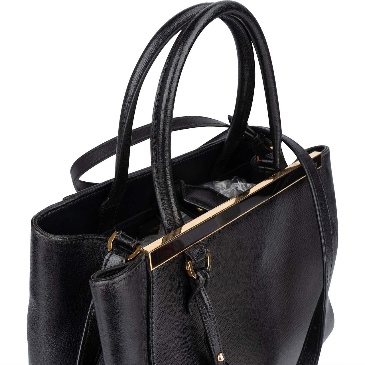 Fendi Fendi Black Leather 2Jours Handbag Zwart