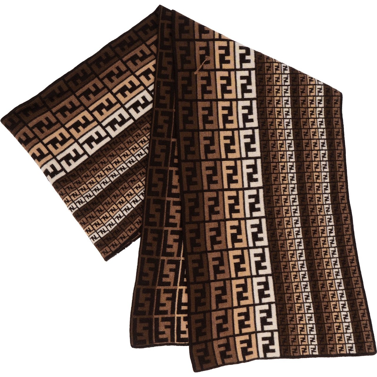 Fendi Fendi Wool Monogram Striped FF Emblem Schal Scarf Bruin