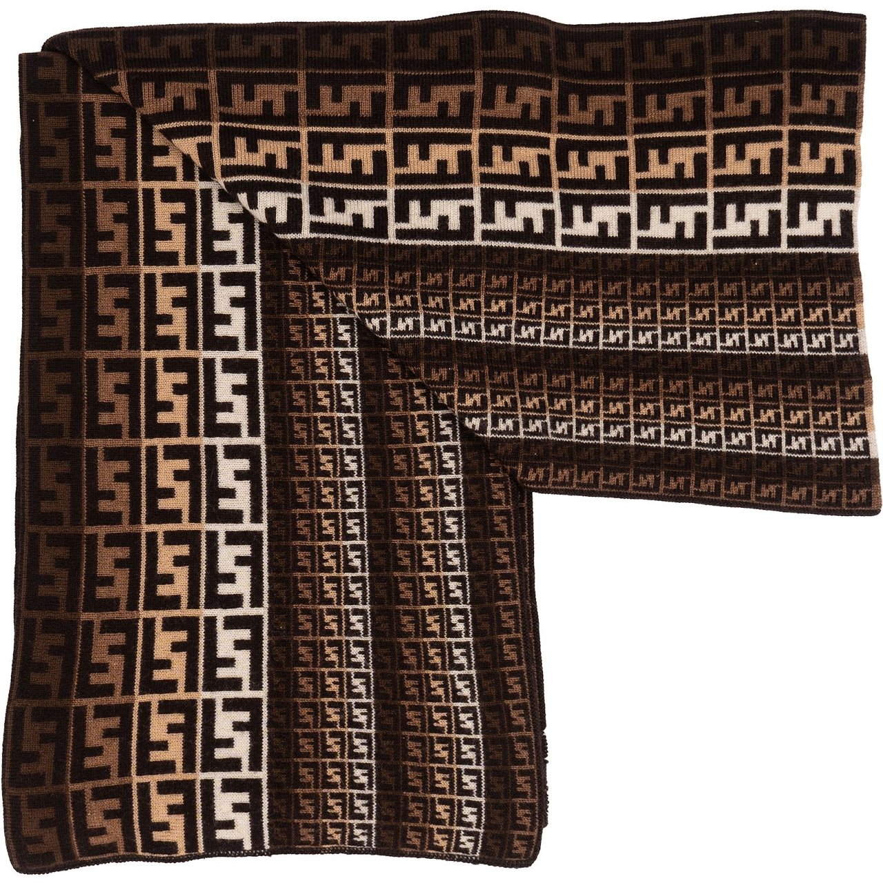 Fendi Fendi Wool Monogram Striped FF Emblem Schal Scarf Bruin