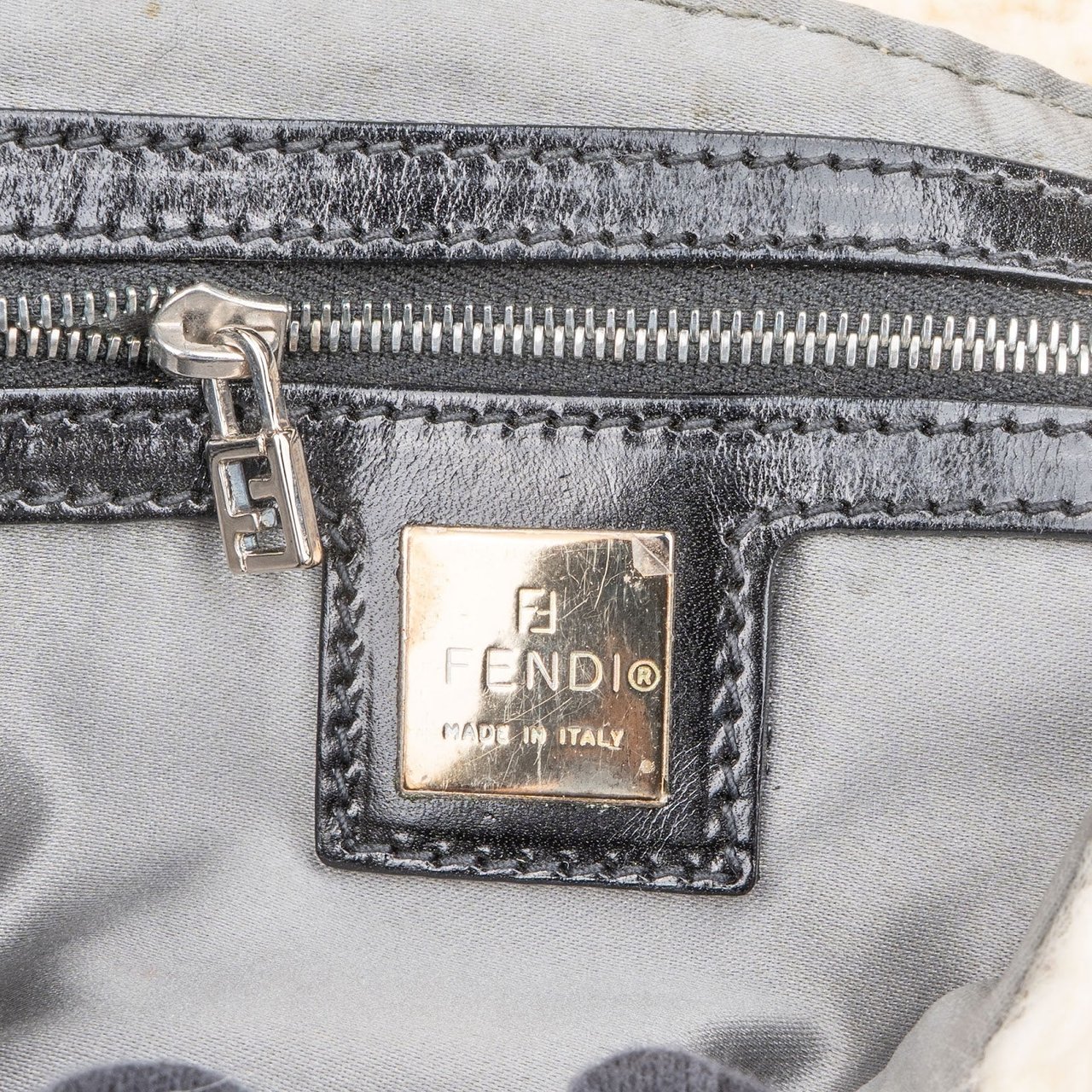Fendi Fendi Black Wool Knit Baguette Shoulder Bag Beige