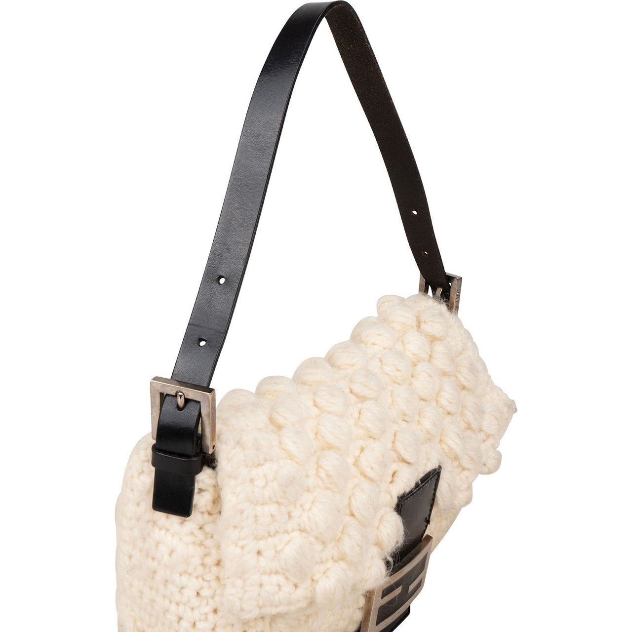 Fendi Fendi Black Wool Knit Baguette Shoulder Bag Beige