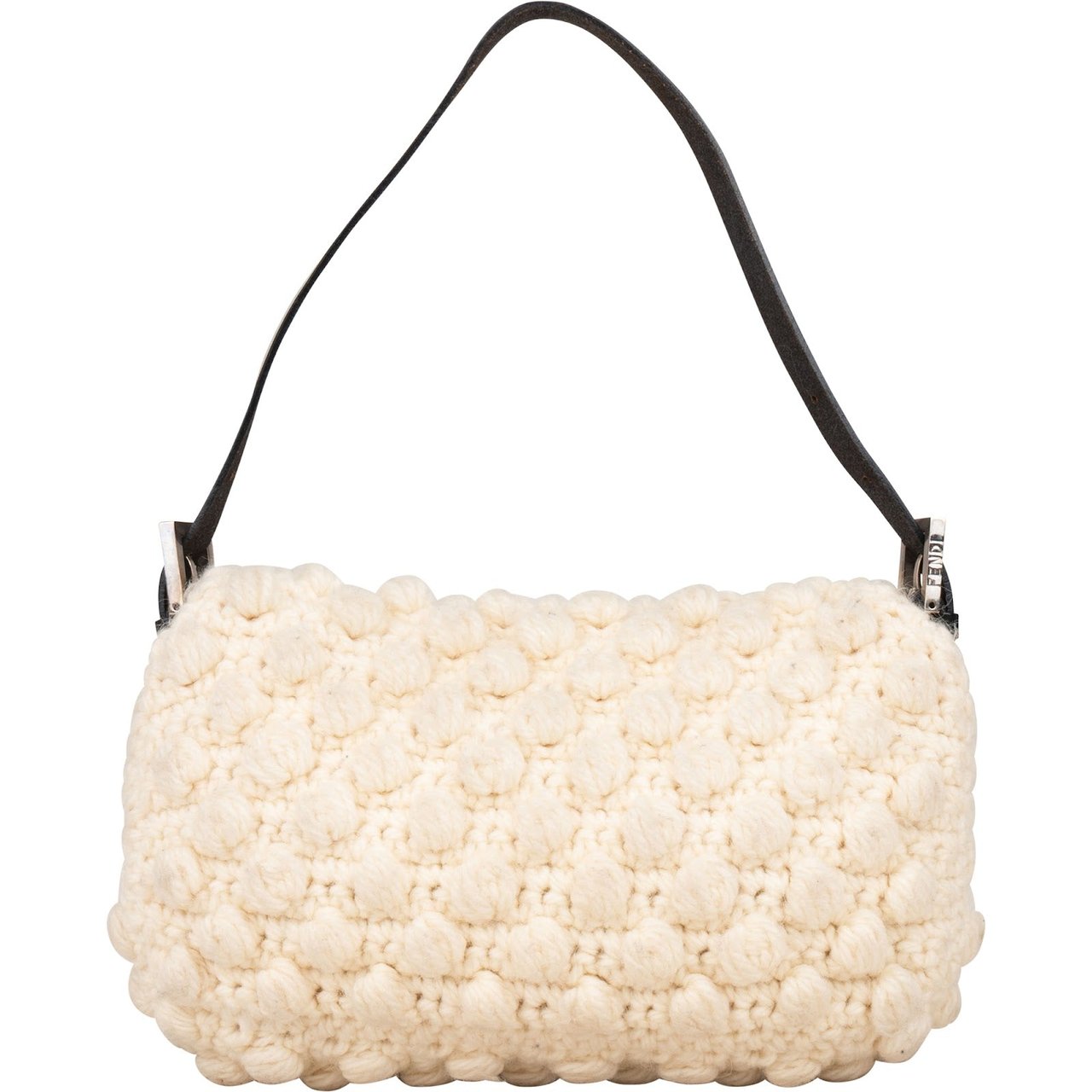 Fendi Fendi Black Wool Knit Baguette Shoulder Bag Beige