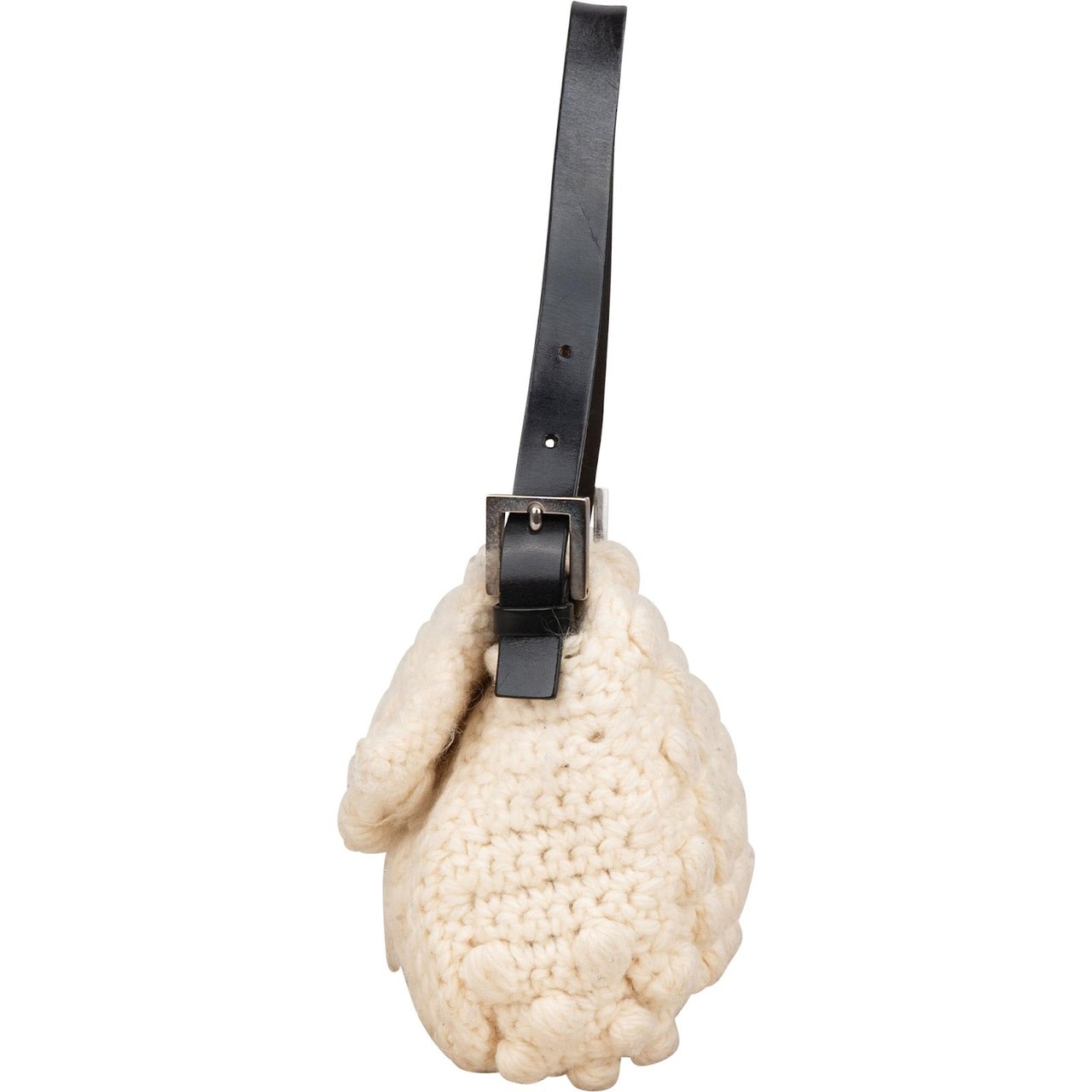 Fendi Fendi Black Wool Knit Baguette Shoulder Bag Beige