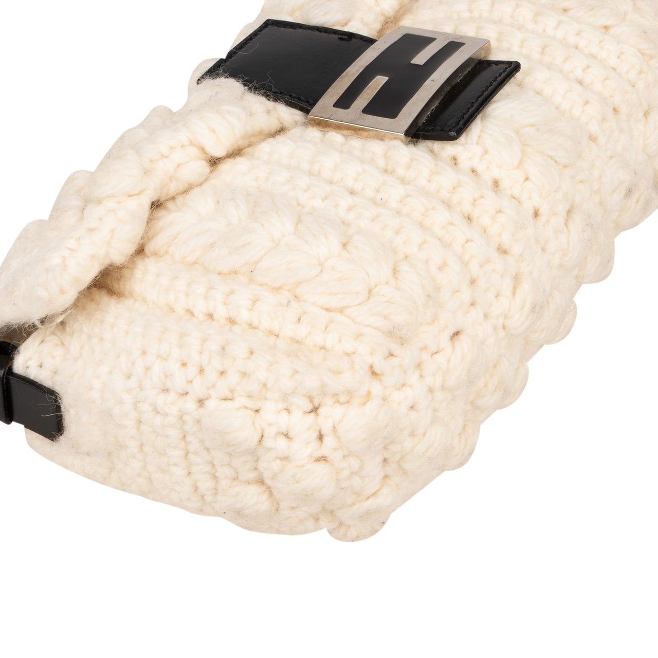 Fendi Fendi Black Wool Knit Baguette Shoulder Bag Beige