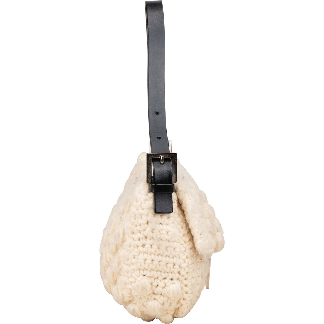 Fendi Fendi Black Wool Knit Baguette Shoulder Bag Beige