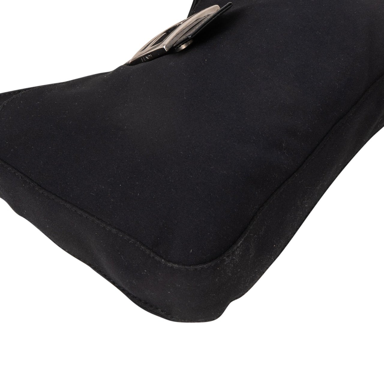 Fendi Fendi Black Cotton Baguette Buckle Shoulder Bag Zwart